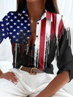 Women’s stripe print long-sleeve blouse from Plush Fashion Hub, casual wear with a stylish striped pattern and relaxed fit.