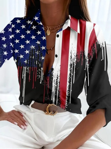 Women’s stripe print long-sleeve blouse from Plush Fashion Hub, casual wear with a stylish striped pattern and relaxed fit.