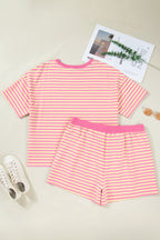 Plus size Lilliana Stripe Boxy loungewear set by Threaded Pear, featuring a striped top and matching pants for comfortable casual wear.