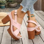 Open toe block heel sandals by Trendsi featuring a stylish design with a comfortable block heel and open toe style.