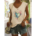 Two FitiqueFit wildflowers graphic print V-neck streetwear T-shirts, featuring colorful floral designs on soft fabric.