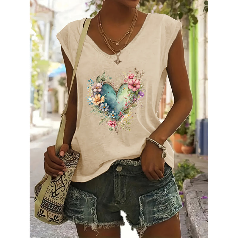 Two FitiqueFit wildflowers graphic print V-neck streetwear T-shirts, featuring colorful floral designs on soft fabric.
