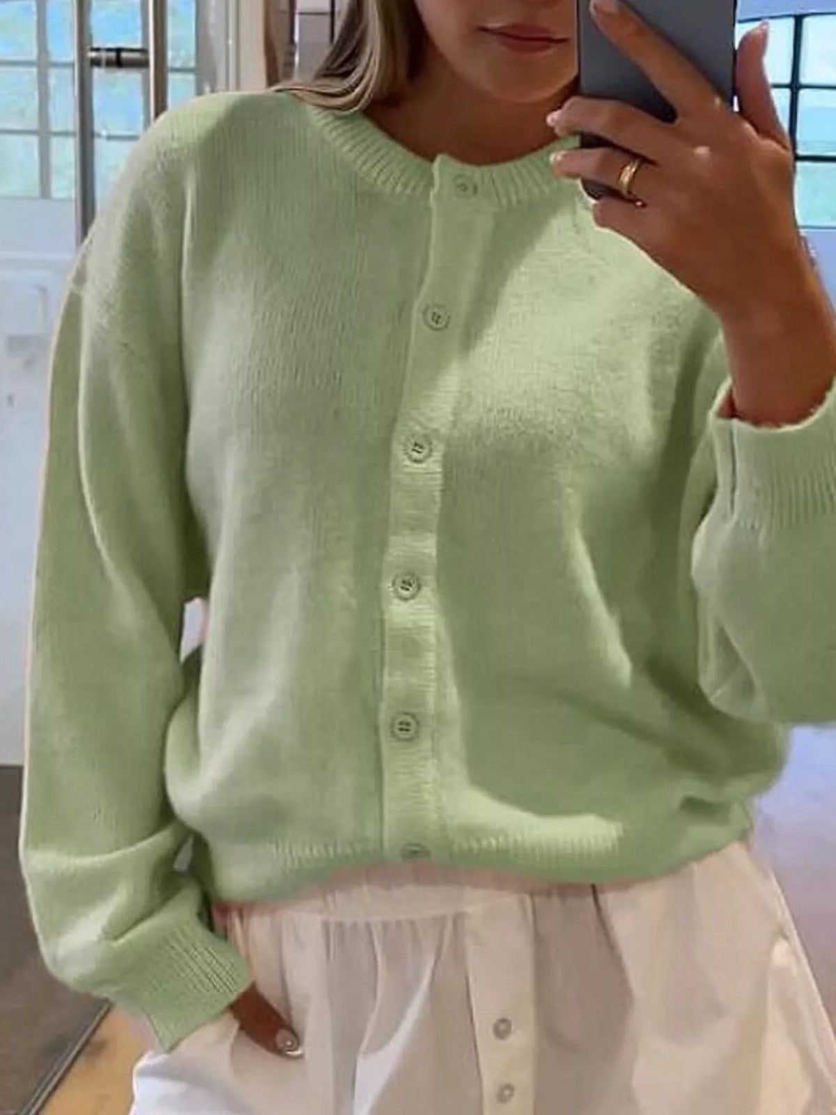 Simply Love button-down knit cardigan in soft fabric, featuring a classic design and front buttons, perfect for cozy layering.