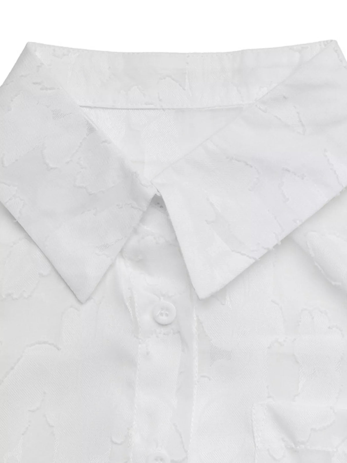 Light, sheer button-down shirt from Trendsi featuring a classic collar, long sleeves, and a relaxed fit.
