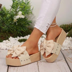 Women's chic bow decor platform sandals by Trendsi featuring comfortable flat walking shoes with stylish design and open toe style.