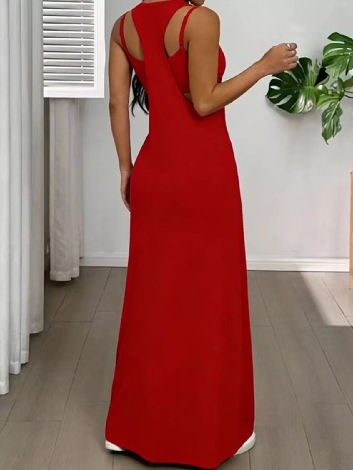 Plush Fashion Hub scoop neck cami and maxi dress set, two-piece outfit with sleeveless cami and flowing maxi skirt, stylish and comfortable.