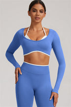 Fitglutes Activewear long sleeve crop top and leggings 2-piece set, stylish gymwear for workout and training sessions.