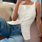 Plush Fashion Hub square neck button-up vest top with Y2K style, casual tank top featuring a trendy square neckline and sleeveless design
