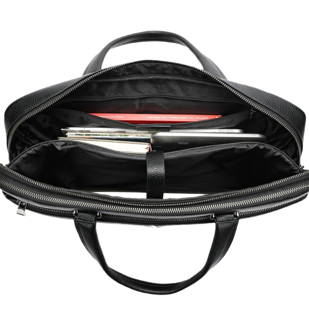 Large capacity men's horizontal leather briefcase by Plush Fashion Hub, 17-inch computer bag with first layer cowhide material.