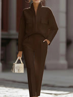 FitiqueFit women's casual urban commuter two-piece set with long-sleeve top and pants, featuring practical pockets.