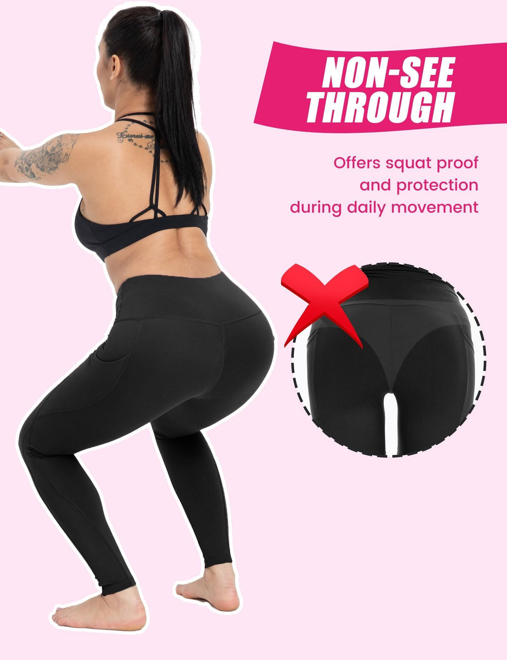Three pairs of high-waisted cropped yoga pants with slanted pockets from FitiqueFit, shown laid flat on a white background.