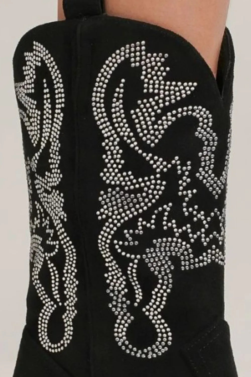 Beast Fashion rhinestone detail point toe boots featuring stylish footwear with sparkling rhinestone accents and a sleek design.