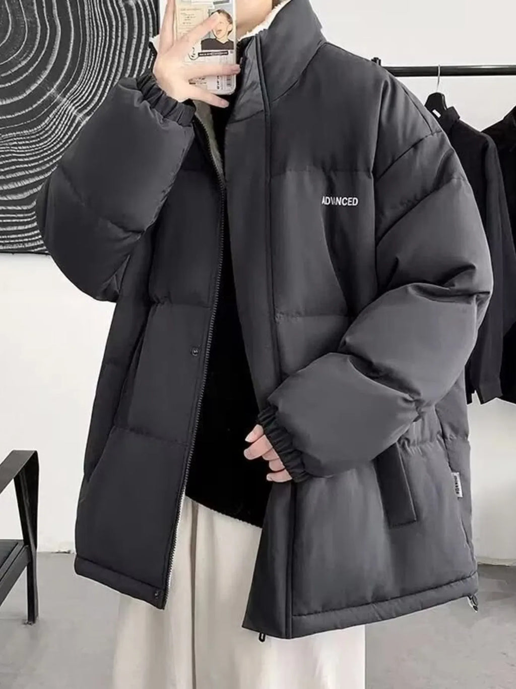Men's plus size quilted puff jacket with snap-down front by Shopimist, featuring a warm, padded design and stylish quilted texture.