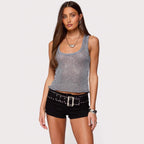 Women's sequin deep V-neck strappy tank top by FitiqueFit in three colors, featuring shimmering sequins and a stylish deep V-neck design.