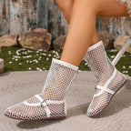 Women's breathable mesh flat walking sandals by Trendsi, featuring open-toe design and comfortable slip-on style.