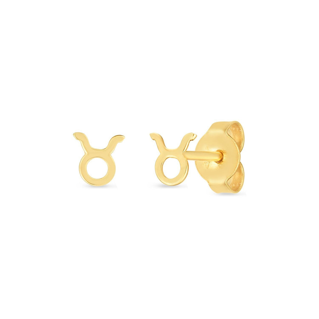 14K yellow gold Taurus stud earrings with a smooth, polished finish, showcasing elegant zodiac jewelry design.