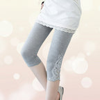 Women’s lace trim stretch leggings by FitiqueFit, stylish activewear pants with elegant lace details for comfortable movement.