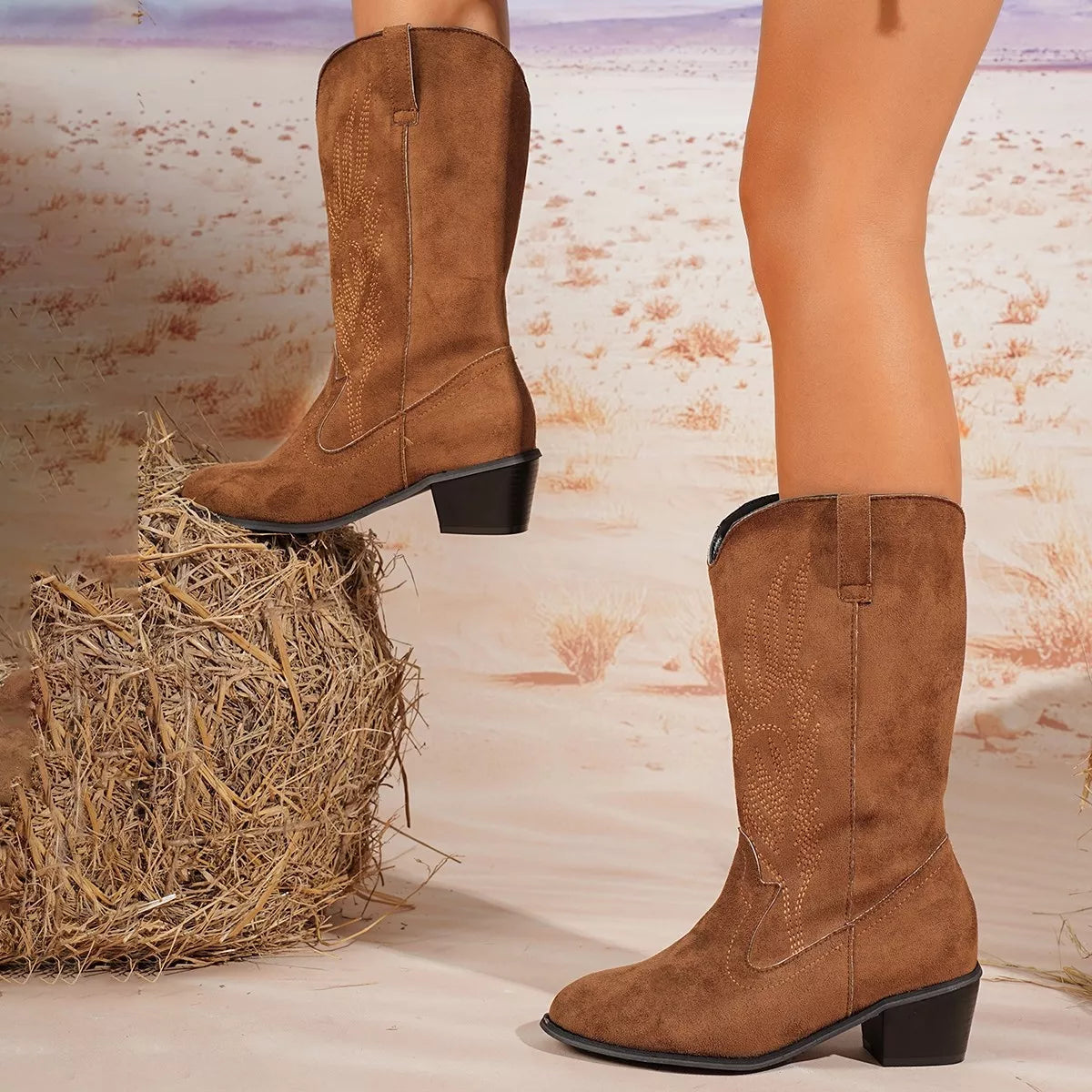 Trendsi point toe block heel boots with sleek design and ankle-high style, featuring a smooth leather finish.