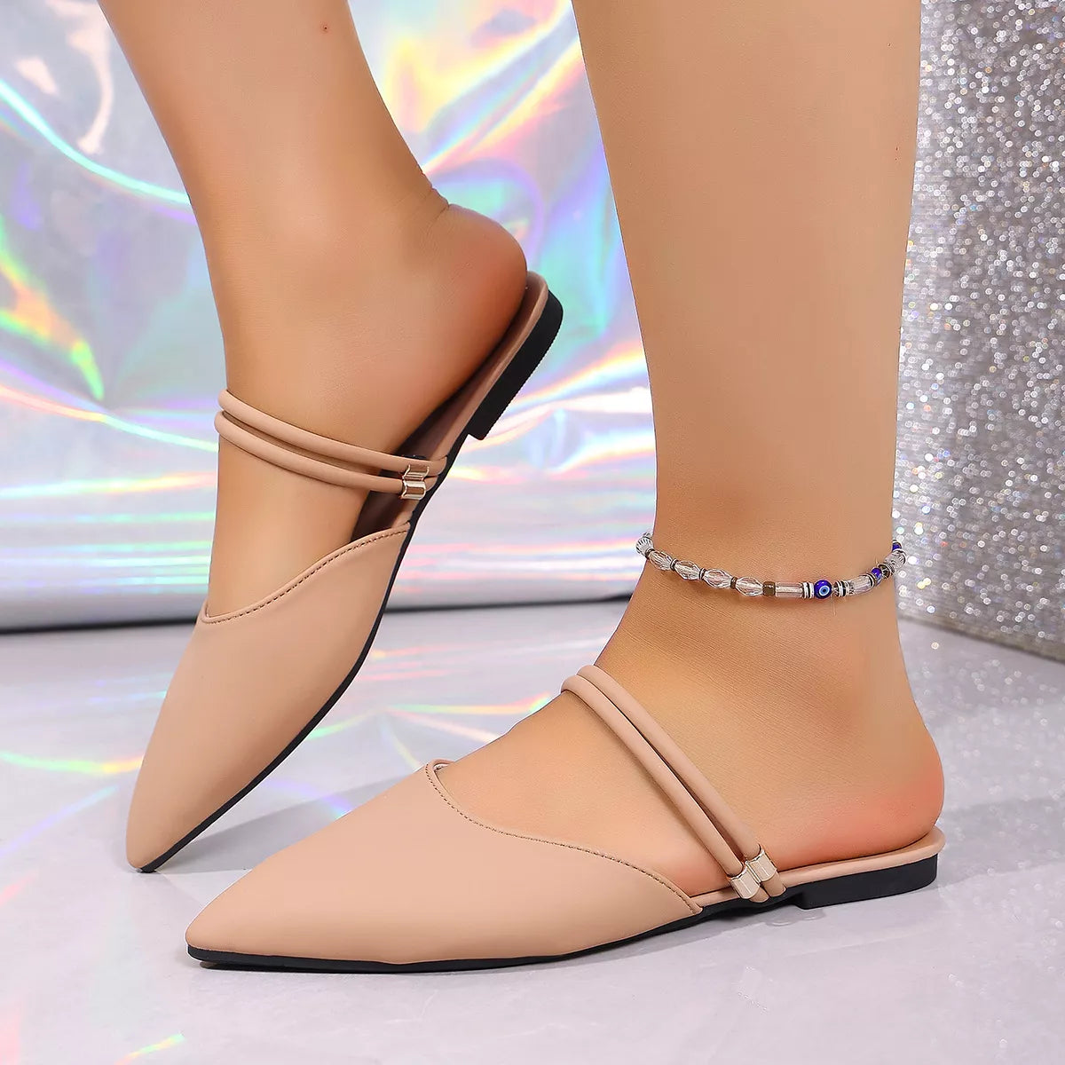 Shopimist point toe flats sandals featuring sleek design, smooth finish, and comfortable flat sole for stylish everyday wear.