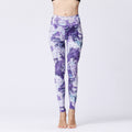 Marble print high-waist yoga leggings from FitiqueFit in bold purple with a sculpted fit, designed for activewear and workout comfort.