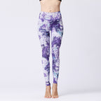 Marble print high-waist yoga leggings from FitiqueFit in bold purple with a sculpted fit, designed for activewear and workout comfort.