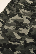 Camouflage print women's denim pants with multiple pockets from Shopimist, featuring a stylish, casual design.