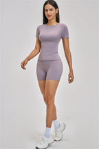 Fitglutes Activewear Zenith T-shirt and shorts 2-piece set for gym and workout, featuring comfortable fabric and sporty design.