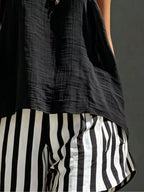 Shopimist round neck tank top and striped shorts set, casual summer outfit featuring a sleeveless tank and lightweight shorts.
