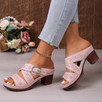 Women's open toe mid block heel sandals by Trendsi featuring a stylish design, comfortable fit, suitable for dressy and casual occasions.