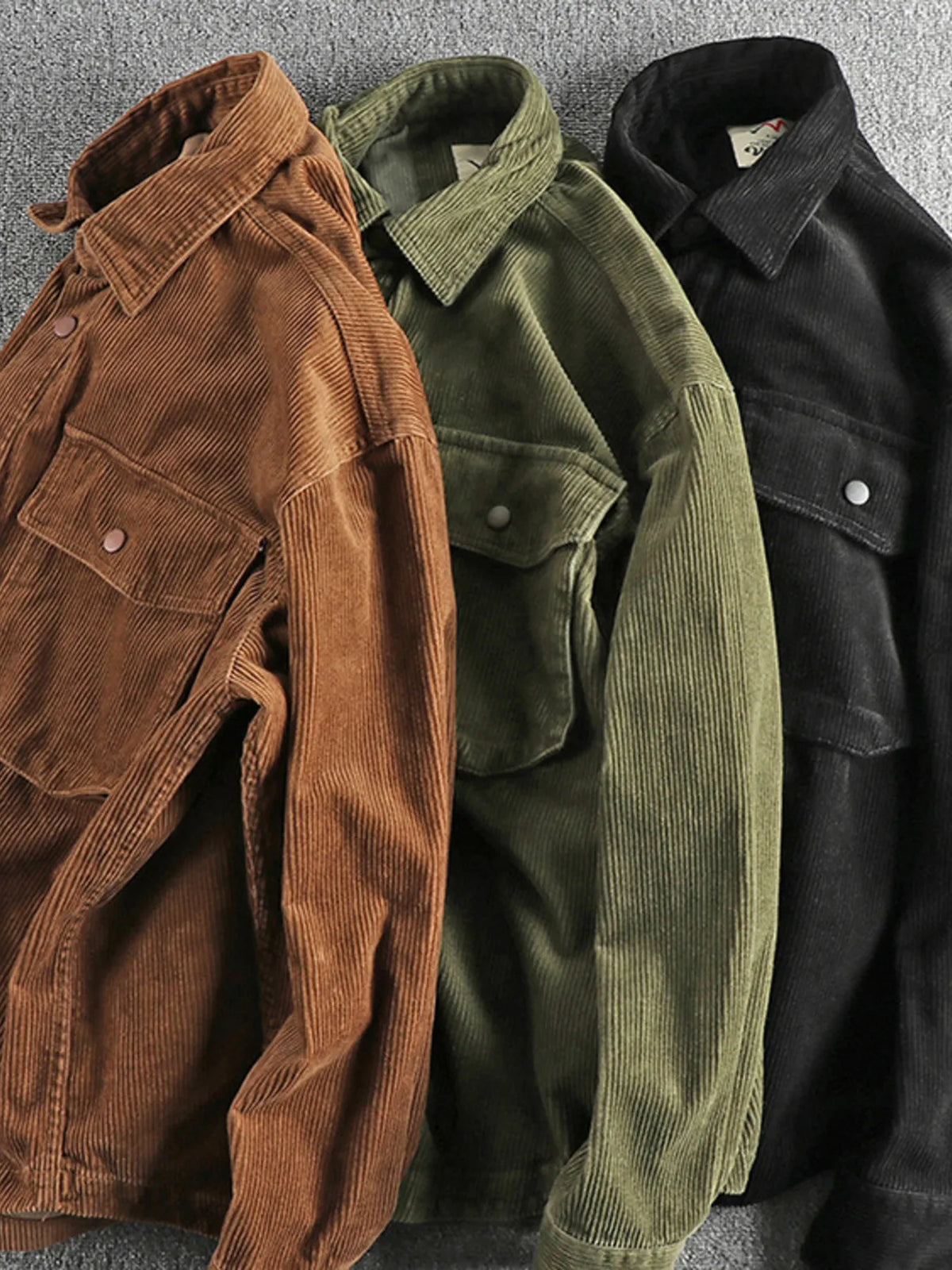Men's plus size corduroy button-up long sleeve jacket from Trendsi, featuring a classic style and textured fabric.