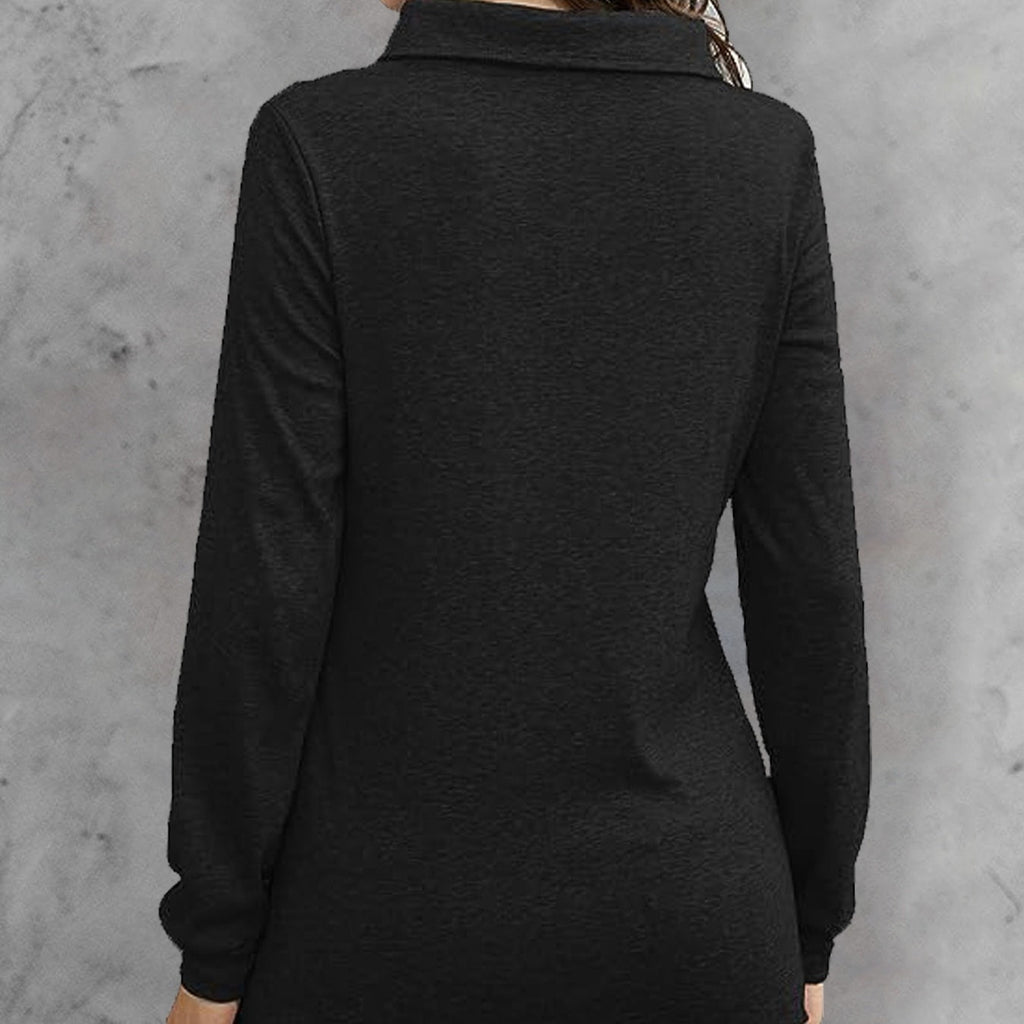Women's long-sleeved hood collar button waist casual T-shirt by FitiqueFit, featuring stylish design and comfortable fit.