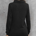 Women's long-sleeved hood collar button waist casual T-shirt by FitiqueFit, featuring stylish design and comfortable fit.