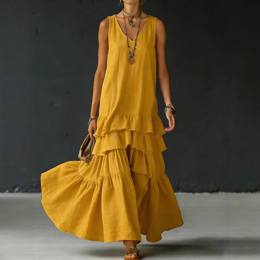 Women's ice silk sleeveless maxi dress by FitiqueFit in various colors, featuring a loose fit and elegant flowy design.
