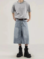 Men's plus size wide leg capris jeans from Plush Fashion Hub, showing dark denim fabric and relaxed fit style.