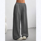 Light gray FitiqueFit minimalist straight-leg drawstring sweatpants in casualwear style, featuring a relaxed fit and adjustable waistband.
