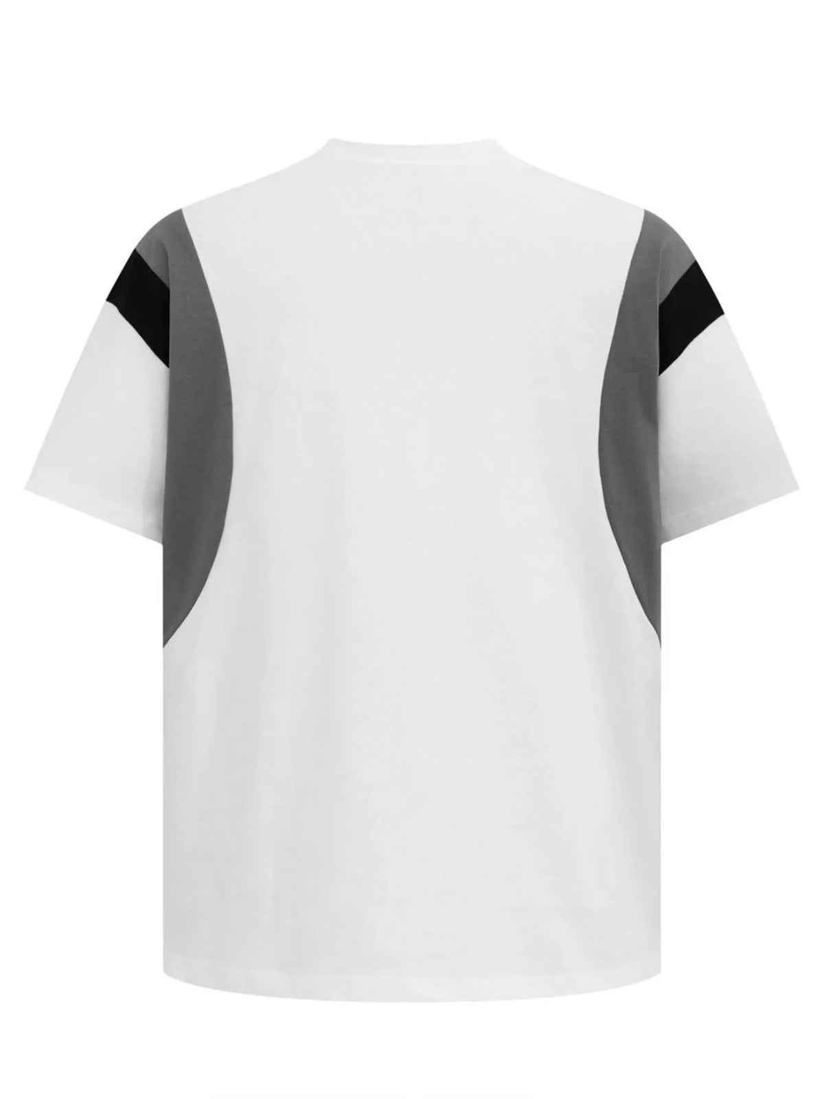 Men's color block round neck T-shirt by Trendsi, featuring a stylish men's T-shirt with contrasting color panels.