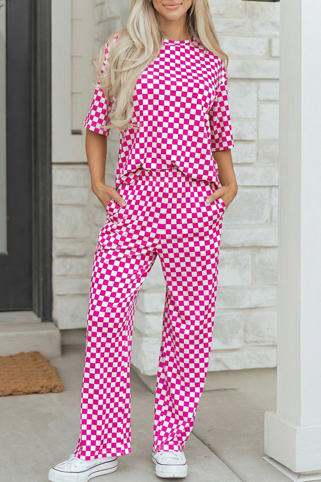 Threaded Pear Elisa Print Half Sleeve Lounge Set featuring a comfortable loungewear top and matching shorts with a stylish pattern.