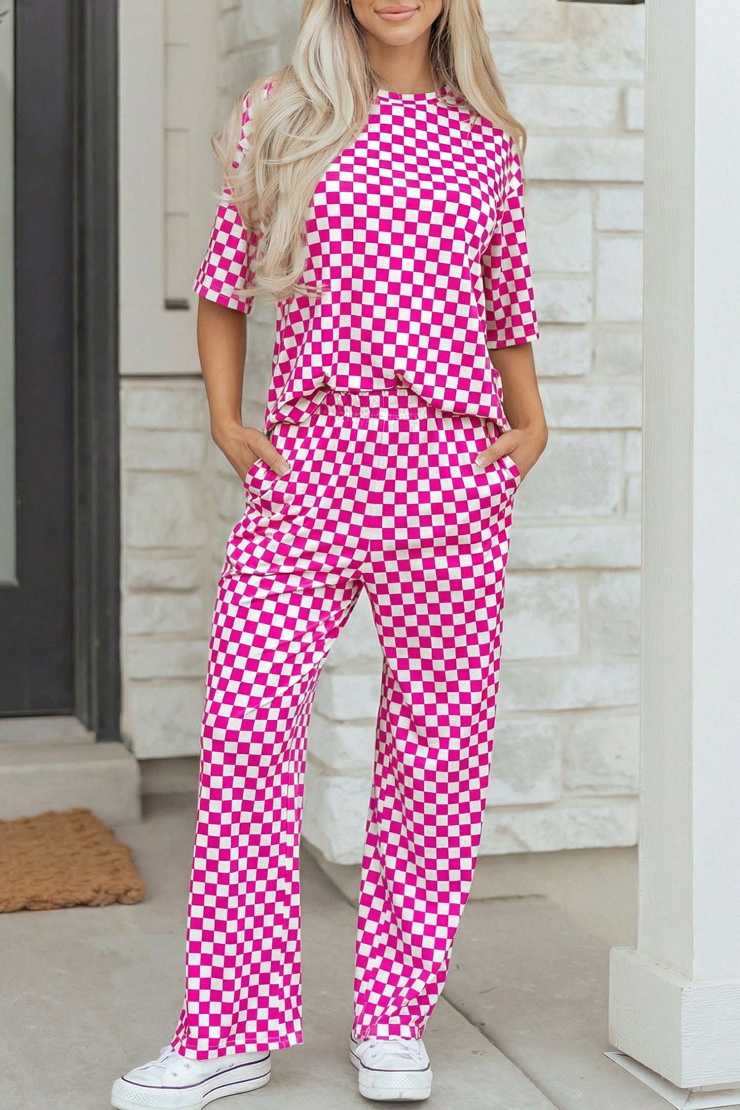 Threaded Pear Elisa Print Half Sleeve Lounge Set featuring a comfortable loungewear top and matching shorts with a stylish pattern.