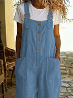 Casual Button Front Wide Leg Overalls