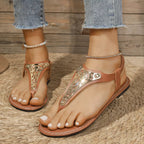 Shopimist toe post flats sandals with leather straps and flat soles, ideal for casual summer wear.