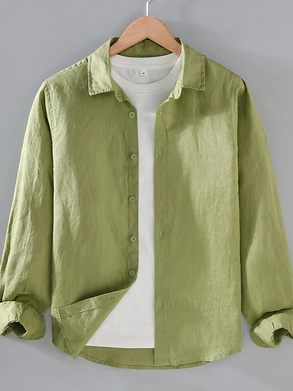 Men's plus size button-up long sleeve shirt by Shopimist, shown in a classic fit with collar and button front.