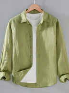 Men's plus size button-up long sleeve shirt by Shopimist, shown in a classic fit with collar and button front.