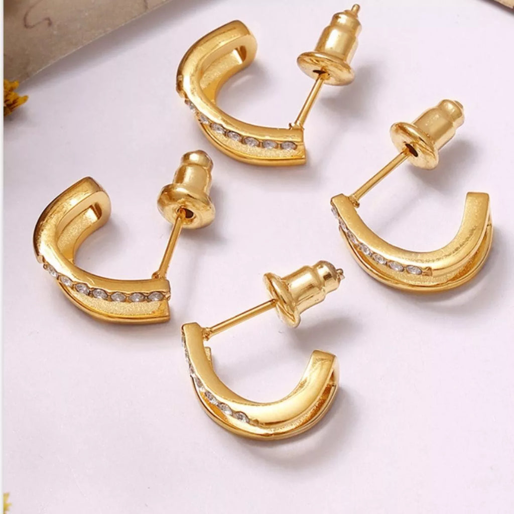 Gold-plated titanium steel rhinestone earrings with sparkling stones, stylish and elegant jewelry by Shopimist.