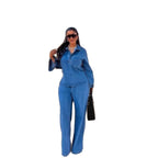 Clothing  Casual Western-style Denim Pants Set, Loose Comfortable Open Front Long Sleeve Top, Women's Casual Outfit