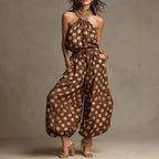 New  Polka Dot Halter Neck Women's Summer Bohemian Vacation Casual Beach Loose Wide-leg Jumpsuit