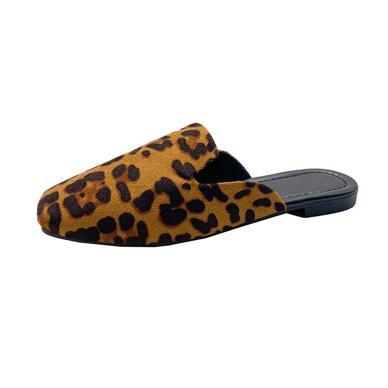 Leopard print pointed toe mules slippers from eprolo, featuring stylish animal print and sleek slip-on design.