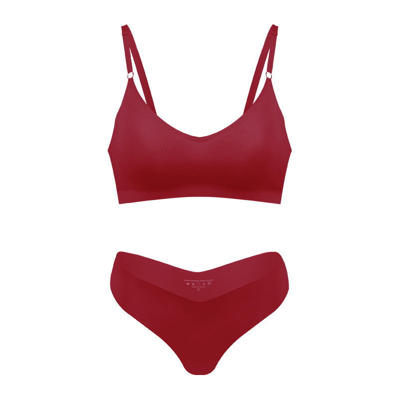 Seamless women's V-neck underwear set with briefs in large size from eprolo, no steel ring design, soft and comfortable fit.