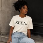 Black Ink Edition SEEN. Minimalist T-Shirt by Wear Your Worship featuring simple, sleek design and comfortable fit.
