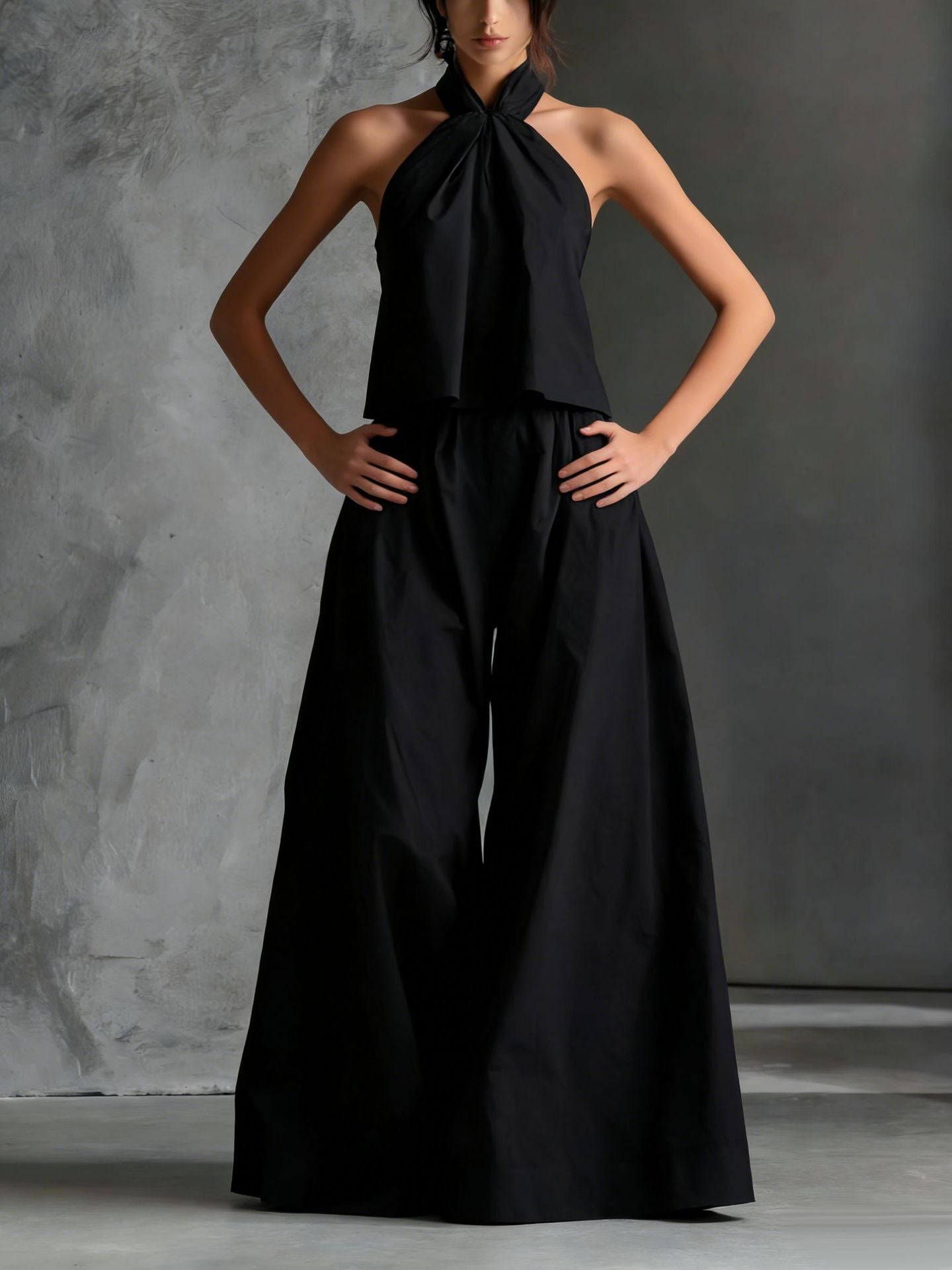 Women's loose sleeveless top and high-waist wide-leg pants set by Plush Fashion Hub, in four colors, casualwear style.