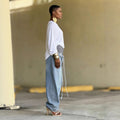 Washed Distressed Wide Leg Jeans